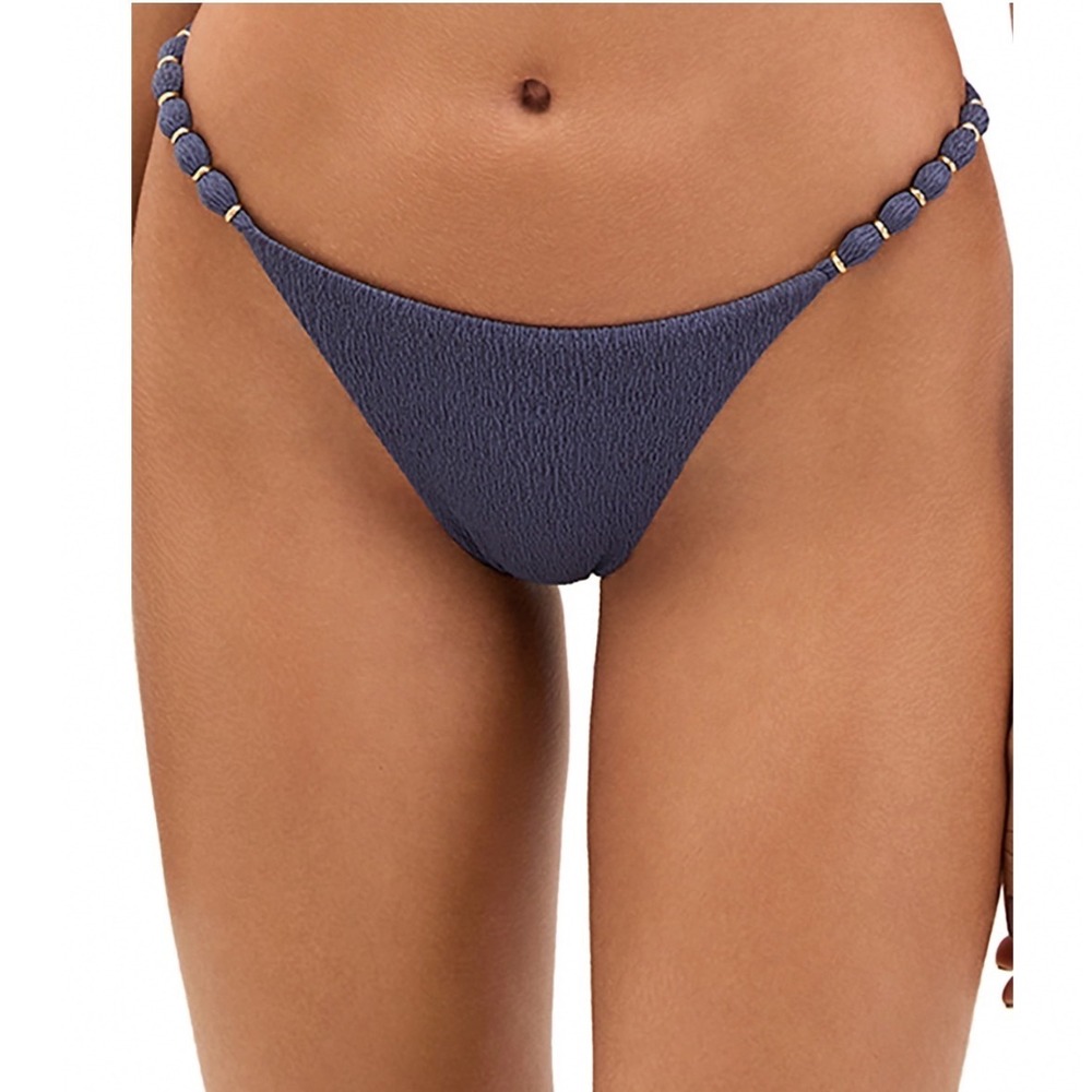 ViX Paula Hermanny Beaded Bikini Bottom Firenze Verona Blue Textured Small NEW